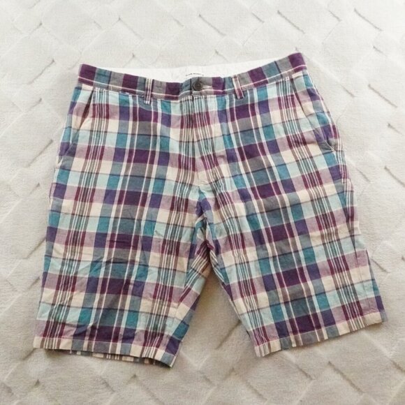 Club Monaco Chino Shorts Mens 31 Plaid Multi Color Flat Front - Picture 1 of 10